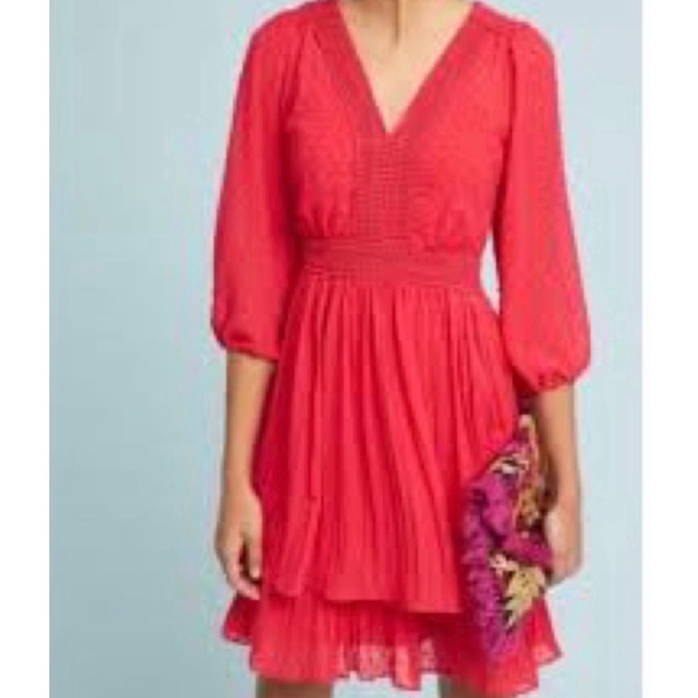 Anthropologie Meadow Rue Women’s Red Ruffled Tiered Minetta Dress Size 8